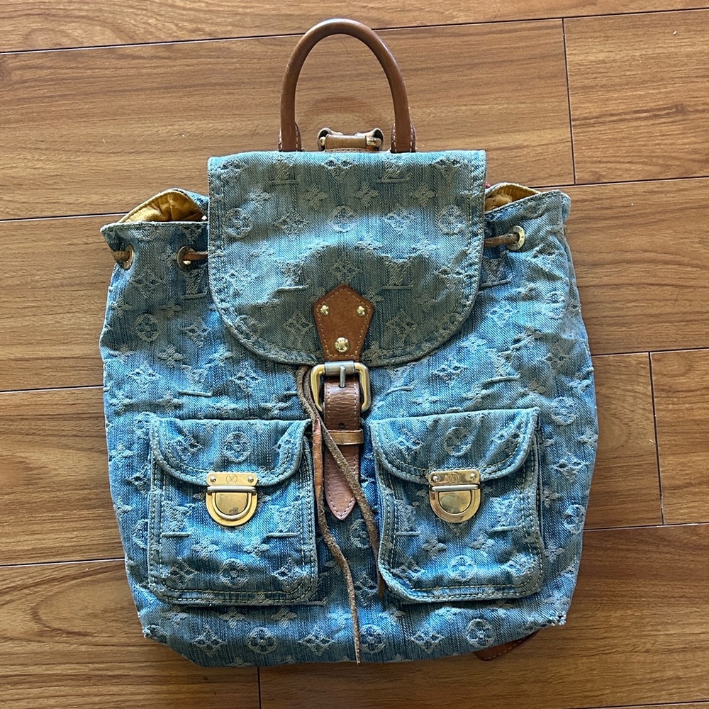 Louis Vuitton Denim Blue Monogram Backpack with Gold Hardware